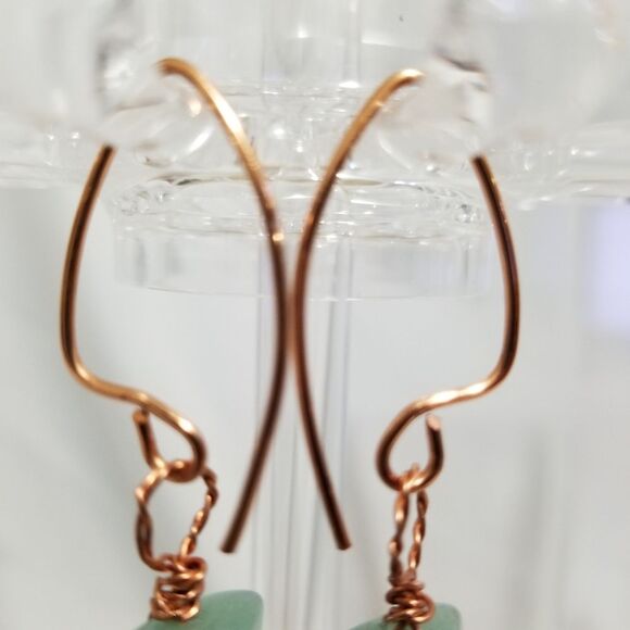 Handcrafted Copper-Wrapped Green Aventurine Dangle Earrings Heart Chakra Healing - Picture 3 of 3